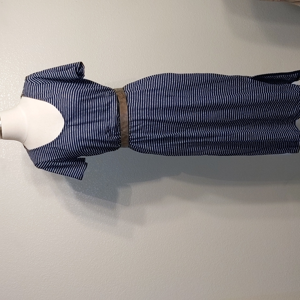 Blue and white striped maxi dress